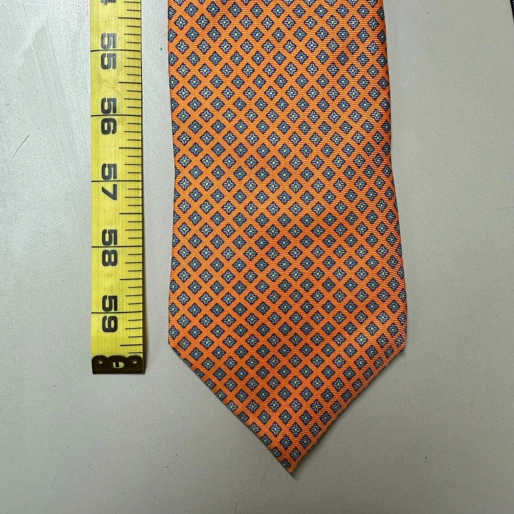 Arcuri Silk Tie Orange Blue Geometric Medallion Pattern Mens Necktie Italy